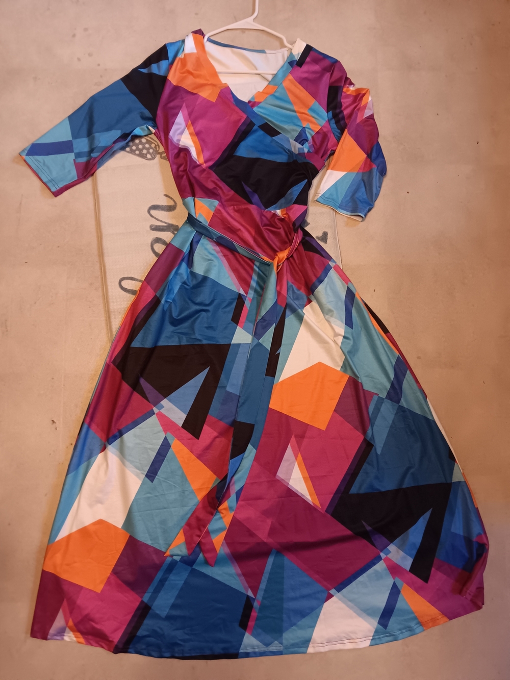 Amazon Essentials Geometric Wrap Dress in Blue, Pink & Orange